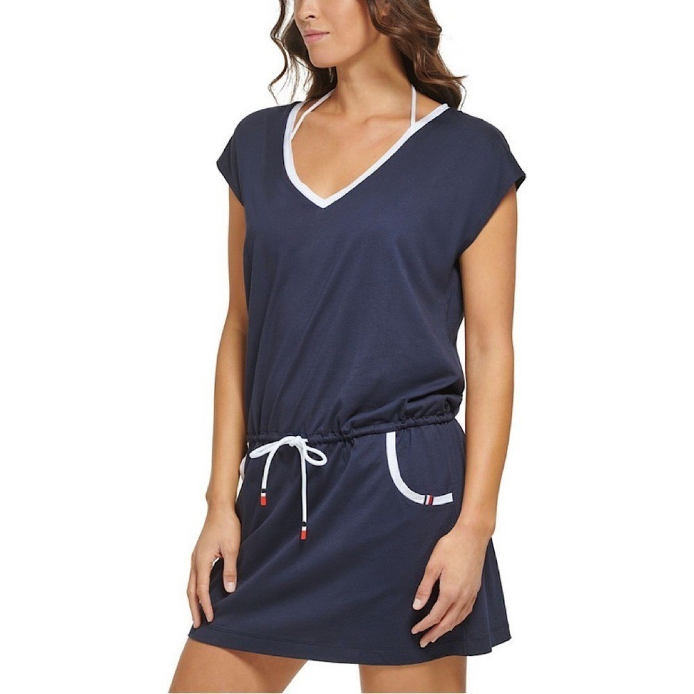 Tommy Hilfiger Drawsteing Coverup Dress Sky Captain Blue Small/Medium